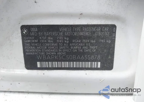 2011 BMW 328I xDrive from USA, damaged, VIN WBAPK5C50BA655878